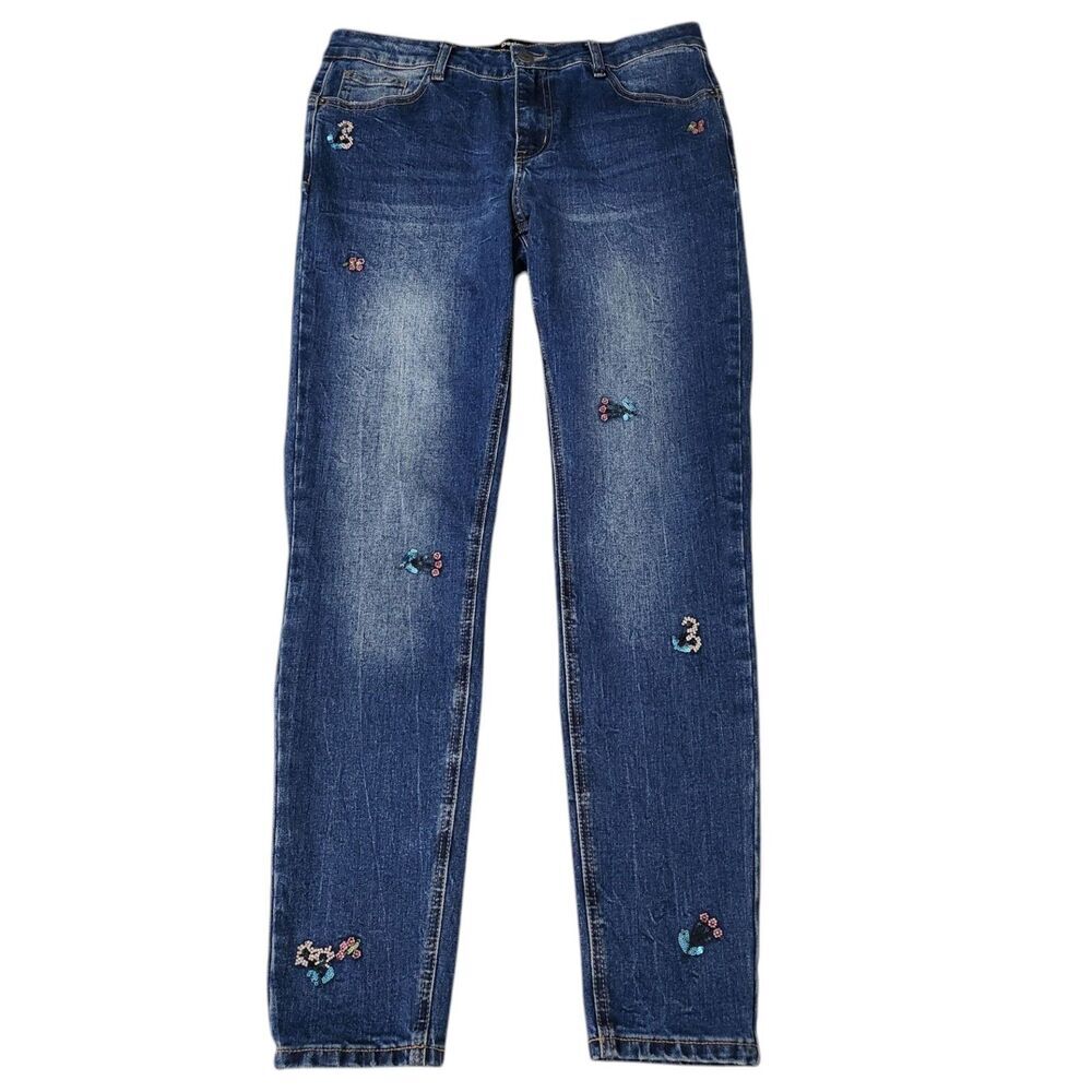 Desigual Jeans Womens 40 US 6 Blue Slim Beaded Skinny Artsy Stretch Mid-Rise